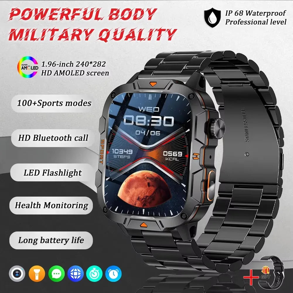 Nuevo para Huaiwei relojes inteligentes militares al aire libre hombres Bluetooth llamada IP68 5ATM natación impermeable 420mAh linterna LED Smartwatch