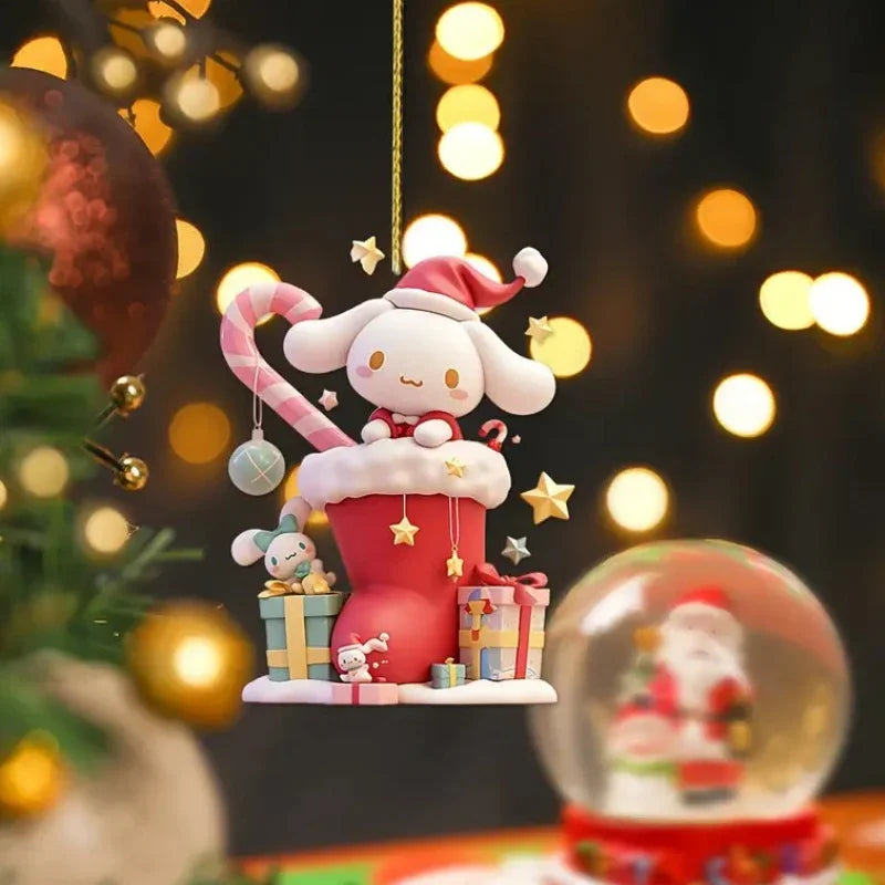 1/6/10 Uds Navidad Sanrio tema 2D colgante acrílico HelloKitty Cinnamoroll Kuromi colgante de decoración de árbol de Navidad