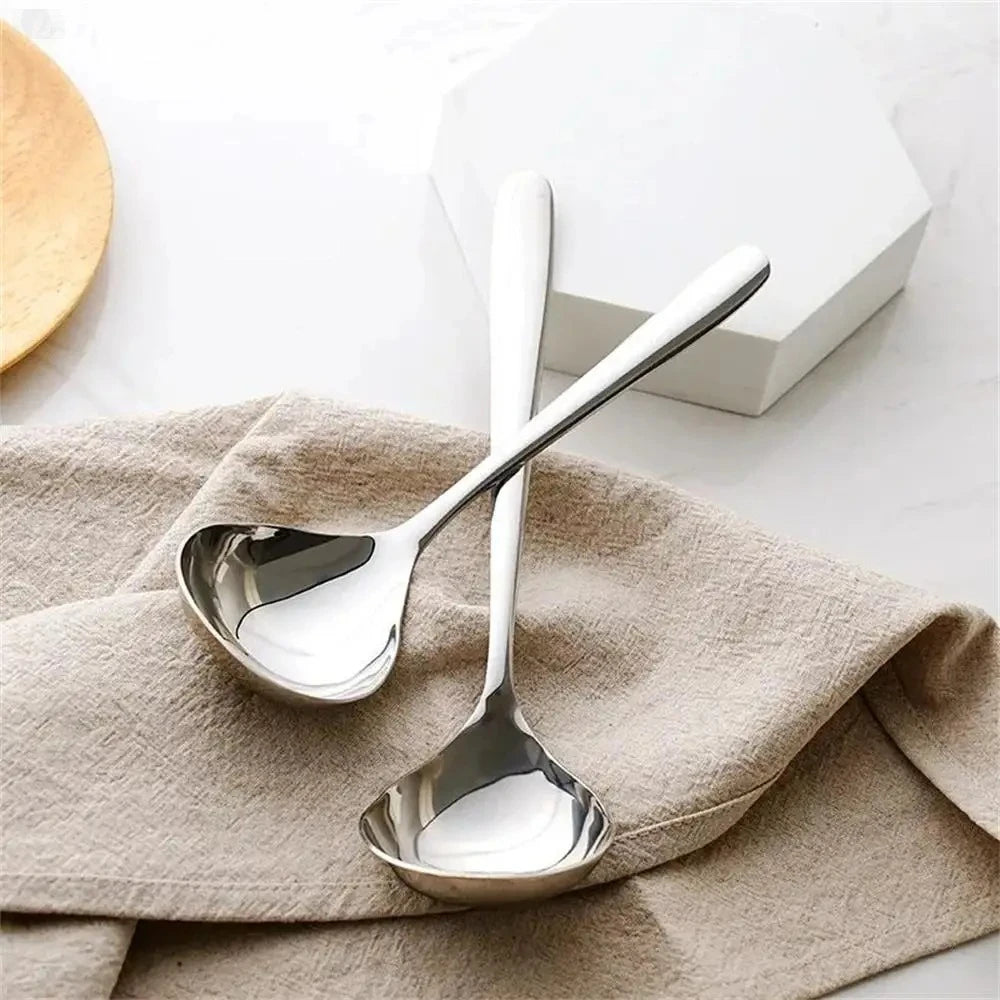 Cuchara de sopa de acero inoxidable 304, cuchara para sopa, cuchara para arroz, mango largo, cubiertos de cabeza grande engrosados, juego de cocina para el hogar, cuchara para sopa, 1 Uds.