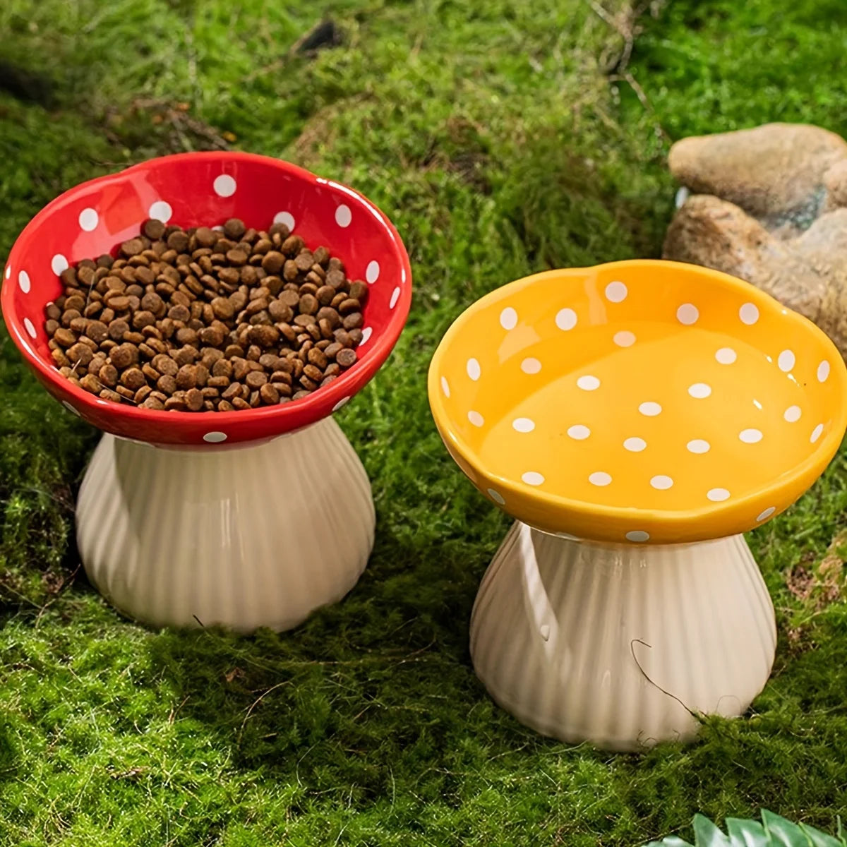 Cuenco para gatos con forma de seta de resina: alto, capacidad de 300 ml, apto para gatos: ideal para festivales de alimentación y beber