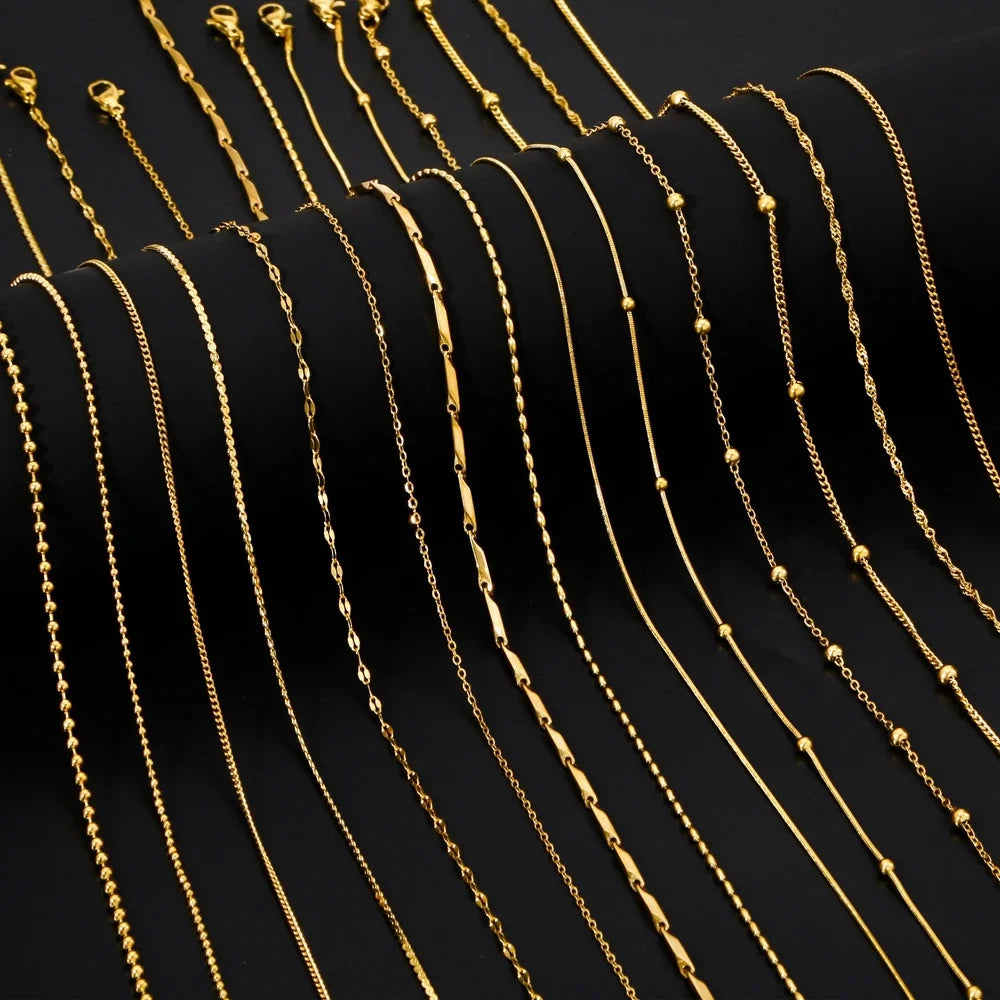 HIYEE-collar de cadena de eslabones de cuerda con cuentas en forma de O para mujer, bola de serpiente de acero inoxidable, regalo de joyería, accesorios Diy de Color dorado