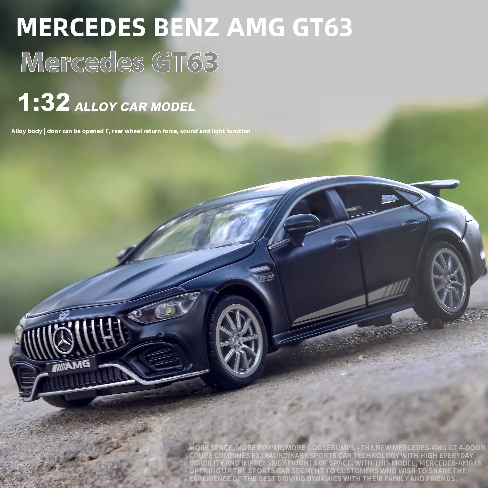 1:32 Mercedes Benz AMG GT63 coche deportivo aleación Diecast modelo de coche sonido luz tirar hacia atrás juguetes adornos regalo para niños recoger