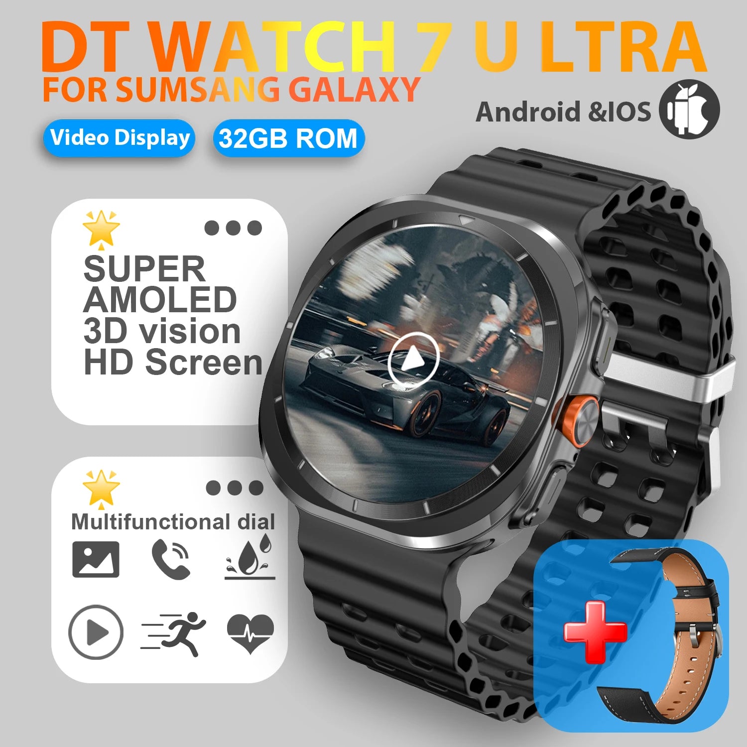 2025 nuevo reloj 7 Ultra reloj inteligente para hombres 32GB de memoria pantalla de vídeo 3D reloj inteligente deportivo GPS NFC brújula oxígeno en sangre Smartwatch