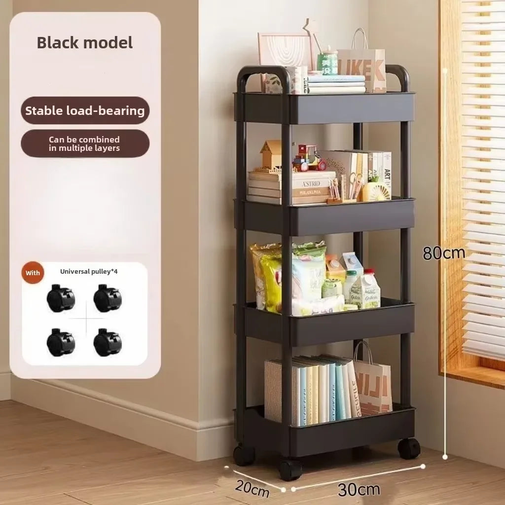 Carro de almacenamiento con ruedas blanco multifuncional: estantes abiertos para exhibición de libros de espacios habitables, Ideal para cocina, decoración de almacenamiento del dormitorio