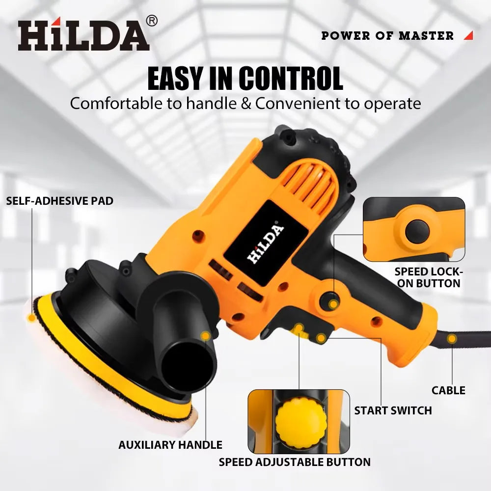 HILDA-pulidor eléctrico para coche, máquina de encerado de belleza para coche, herramientas de lijado de velocidad ajustable, pulido automotriz, reparación de arañazos
