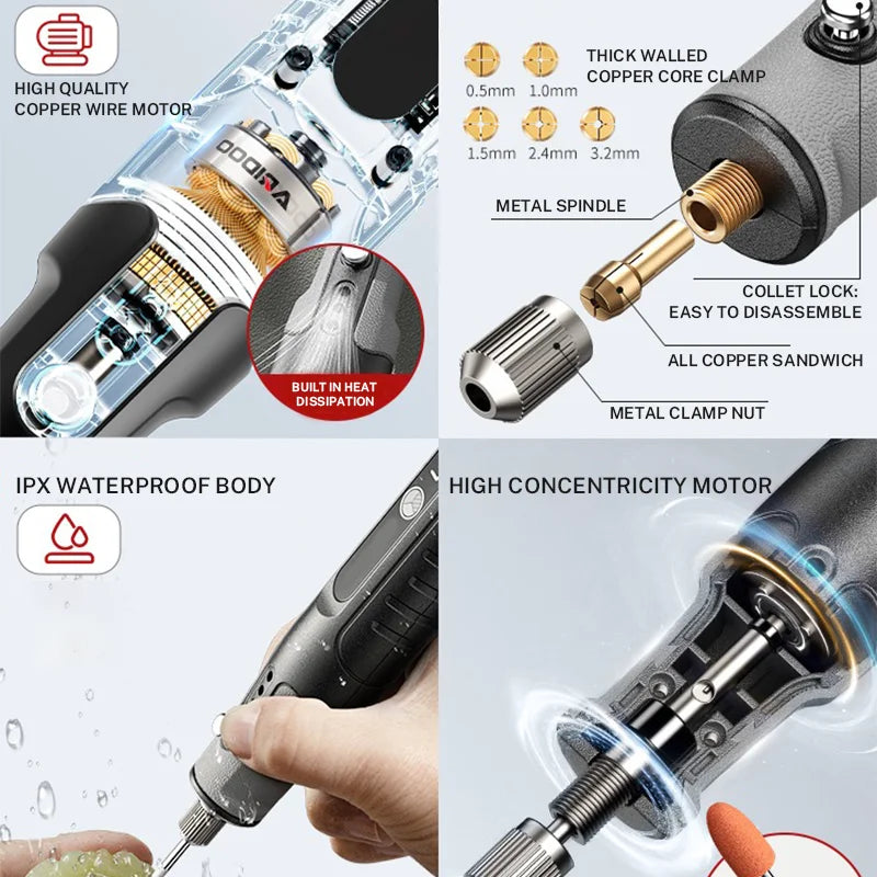 Herramienta de taladro de mano Zten, Mini taladro eléctrico inalámbrico, máquina pulidora recargable, herramienta de tallado de taladro de perforación de carpintería