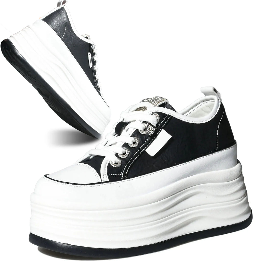 Fujin, zapatillas de deporte con plataforma blanca de cuero de microfibra de alta calidad de 9cm para mujer, zapatillas con Tacón de Cuña, zapatos informales cómodos para mujer