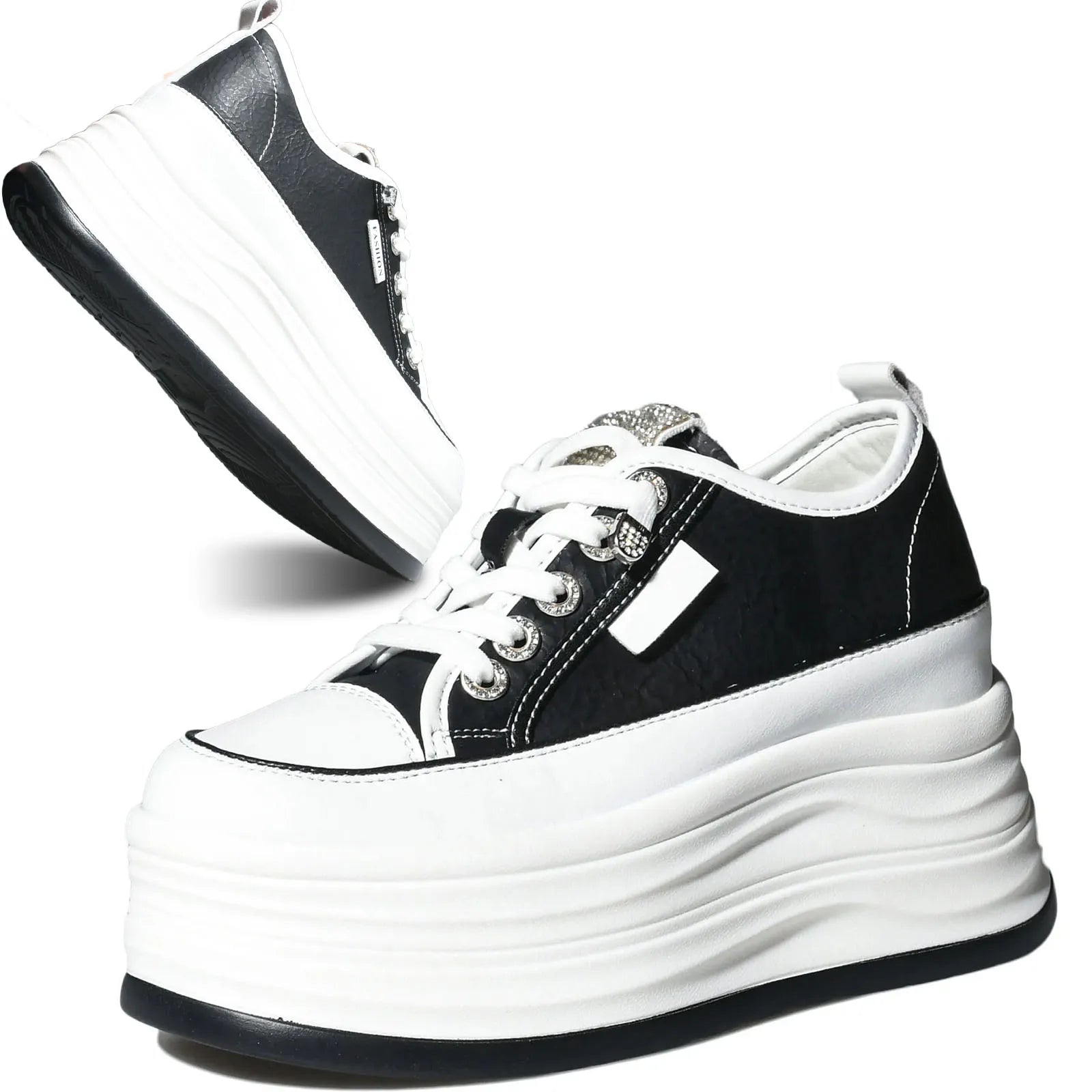 Fujin, zapatillas de deporte con plataforma blanca de cuero de microfibra de alta calidad de 9cm para mujer, zapatillas con Tacón de Cuña, zapatos informales cómodos para mujer