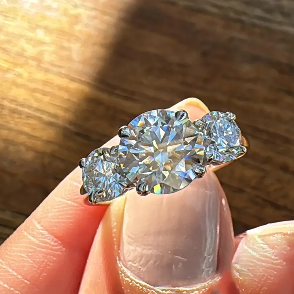 Anillo de compromiso de diamante moissanita de 4 quilates con certificados, alianza de boda de tres piedras de Plata de Ley 925 para mujer, joyería fina