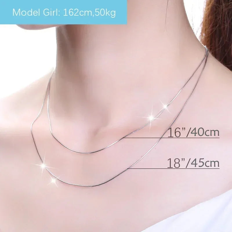 TrustDavis-collar de Plata de Ley 925 auténtica con forma de serpiente y ondas de agua, cadena de caja de 40/45cm, collar para mujer, joyería DC25