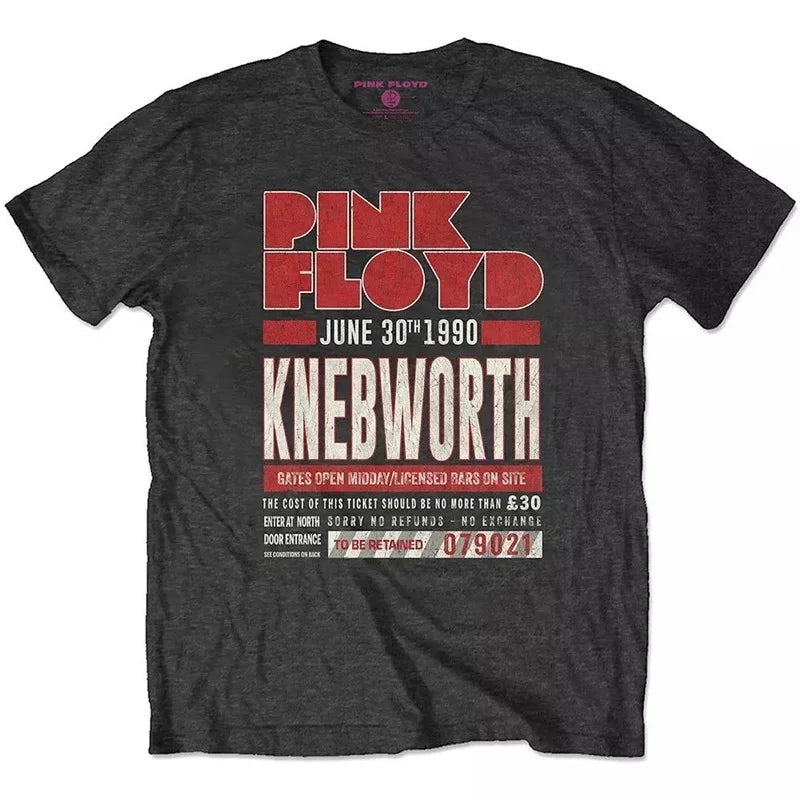 Camiseta holgada de Floyd Rock rosa para hombre, estilo americano Vintage, cuello redondo, manga corta, manga de pétalo de algodón, camiseta de banda decorada
