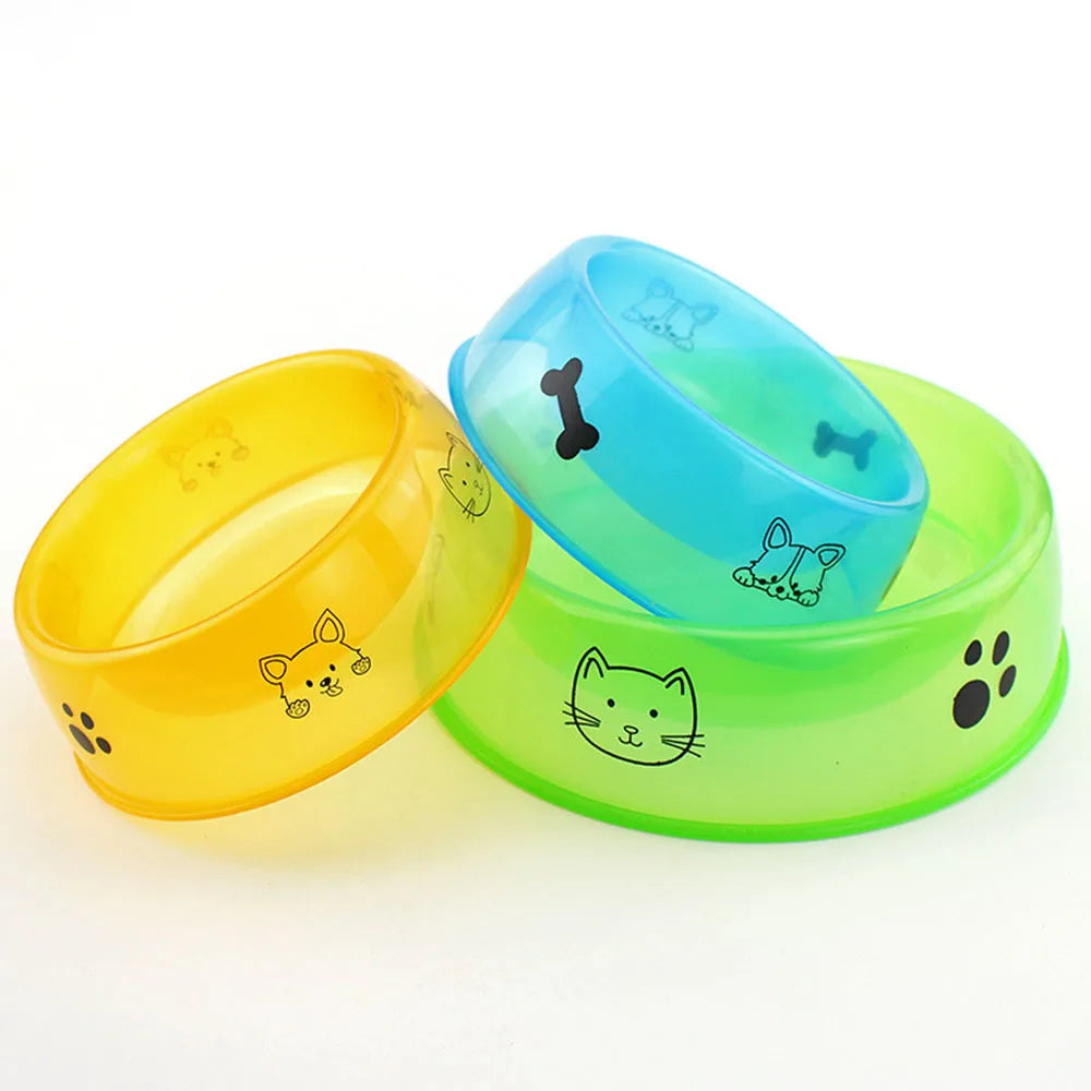 Cuenco de plástico transparente para mascotas, cuenco de agua y comida para gatos/perros impresos, suministros duraderos de alimentación para mascotas para perros y gatos