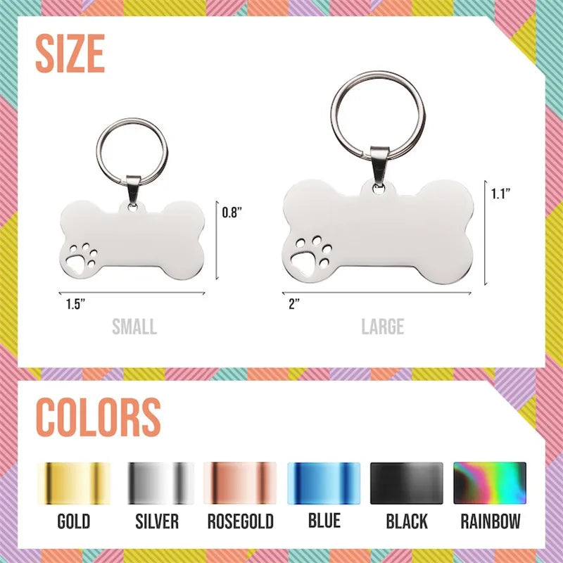 Etiqueta de identificación de perro antipérdida con grabado personalizado de acero inoxidable, Collar personalizado con nombre para mascota, etiquetas de hueso para perro y gato, suministros para mascotas