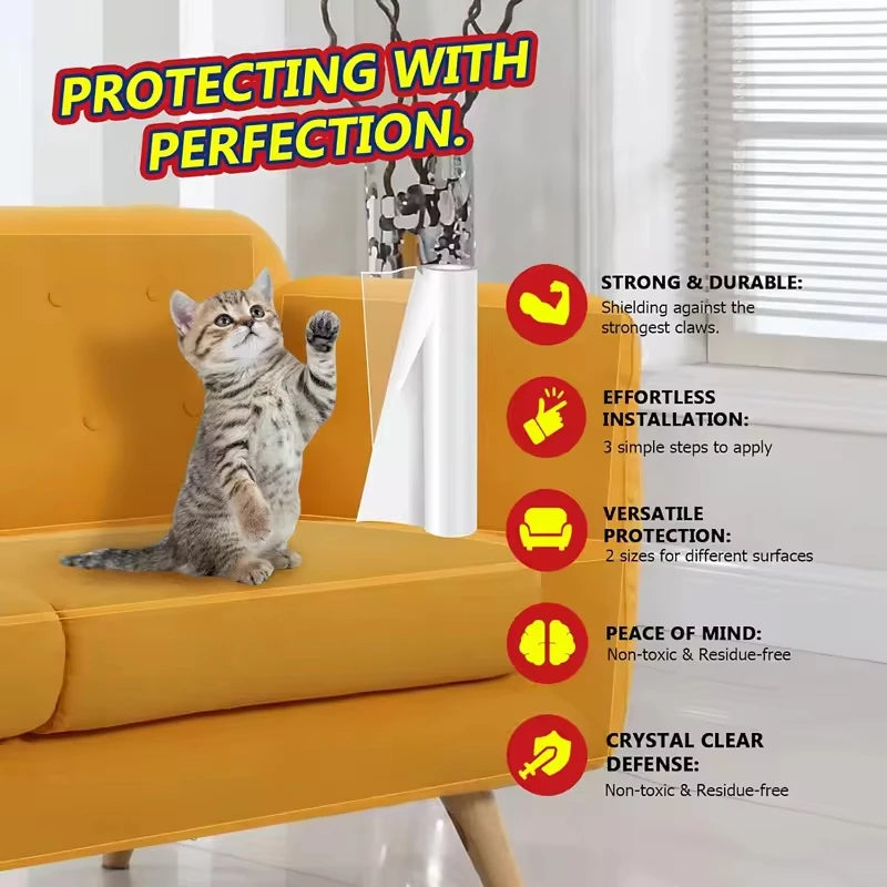 Cinta disuasoria para arañazos de gatos, protectores de muebles de gatos, cinta autoadhesiva transparente para entrenamiento de mascotas, pegatina para muebles de sofá