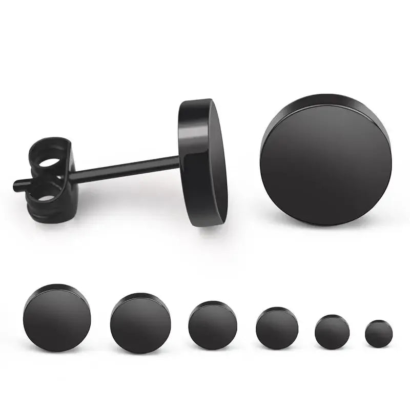 2 uds. Pendientes redondos negros de acero inoxidable para hombres, pendientes Punk de 3-8mm, pendientes de tuerca con empuje hacia atrás para mujeres y hombres, joyería
