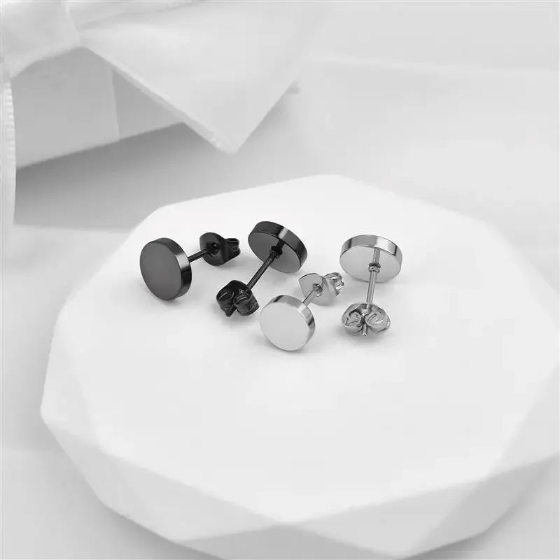 2 uds. Pendientes redondos negros de acero inoxidable para hombres, pendientes Punk de 3-8mm, pendientes de tuerca con empuje hacia atrás para mujeres y hombres, joyería
