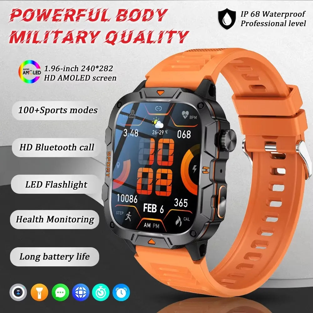 Nuevo para Huaiwei relojes inteligentes militares al aire libre hombres Bluetooth llamada IP68 5ATM natación impermeable 420mAh linterna LED Smartwatch