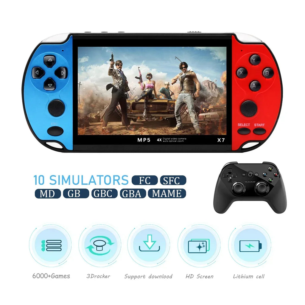 GAMINJA-consola de juegos portátil X7, 4,3 pulgadas, pantalla IPS, reproductor de videojuegos HD, 10000 juegos integrados para GBA, GBC, NES, GBC