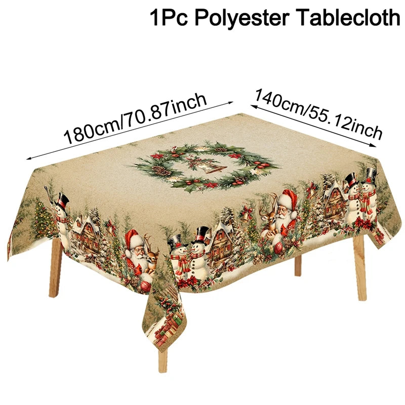 Mantel navideño vintage, cubierta de mesa de muñeco de nieve de Papá Noel, adornos navideños para el hogar, regalos de Navidad 2025, Navidad Noel, Año Nuevo 2026