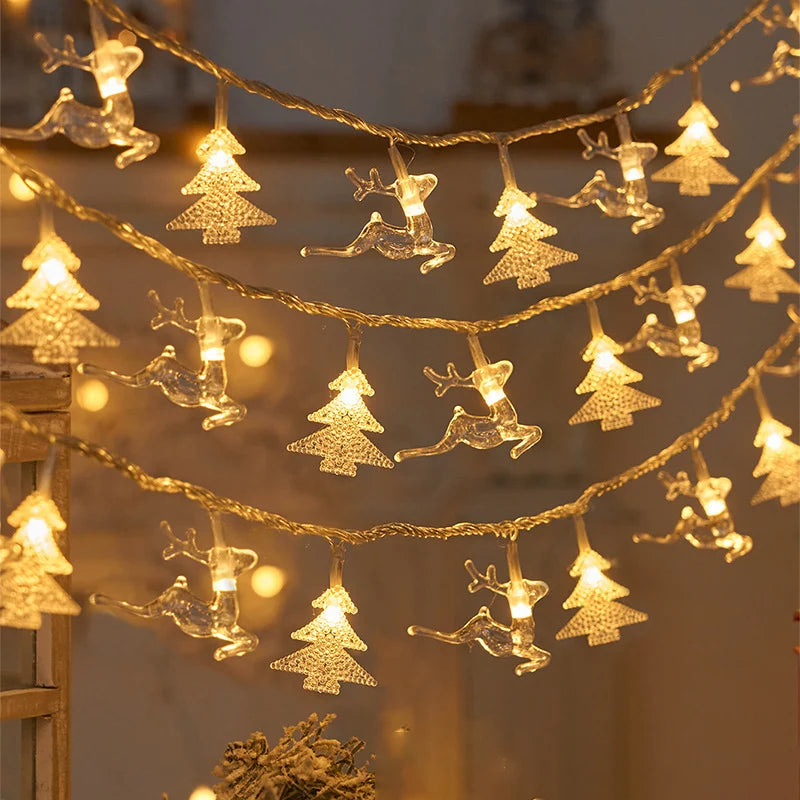 Luces navideñas de 1,5/3M, guirnalda de luces con forma de copo de nieve, luces de hadas, bola de estrella impermeable, lámpara LED para decoración del jardín del árbol de Navidad del hogar