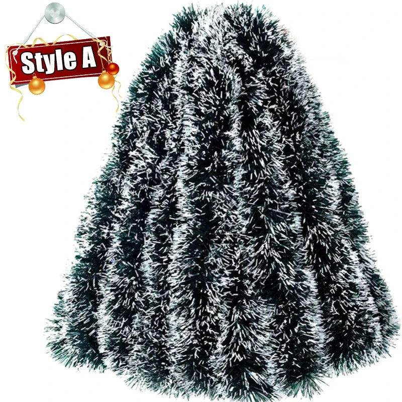 Guirnalda de cintas de oropel de Navidad de 60/4m, corona de caña verde, adornos colgantes para árbol de Navidad, suministros de decoración del hogar para fiesta de boda