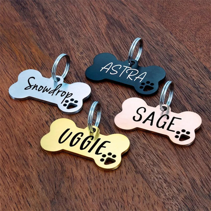 Etiqueta de identificación de perro antipérdida con grabado personalizado de acero inoxidable, Collar personalizado con nombre para mascota, etiquetas de hueso para perro y gato, suministros para mascotas