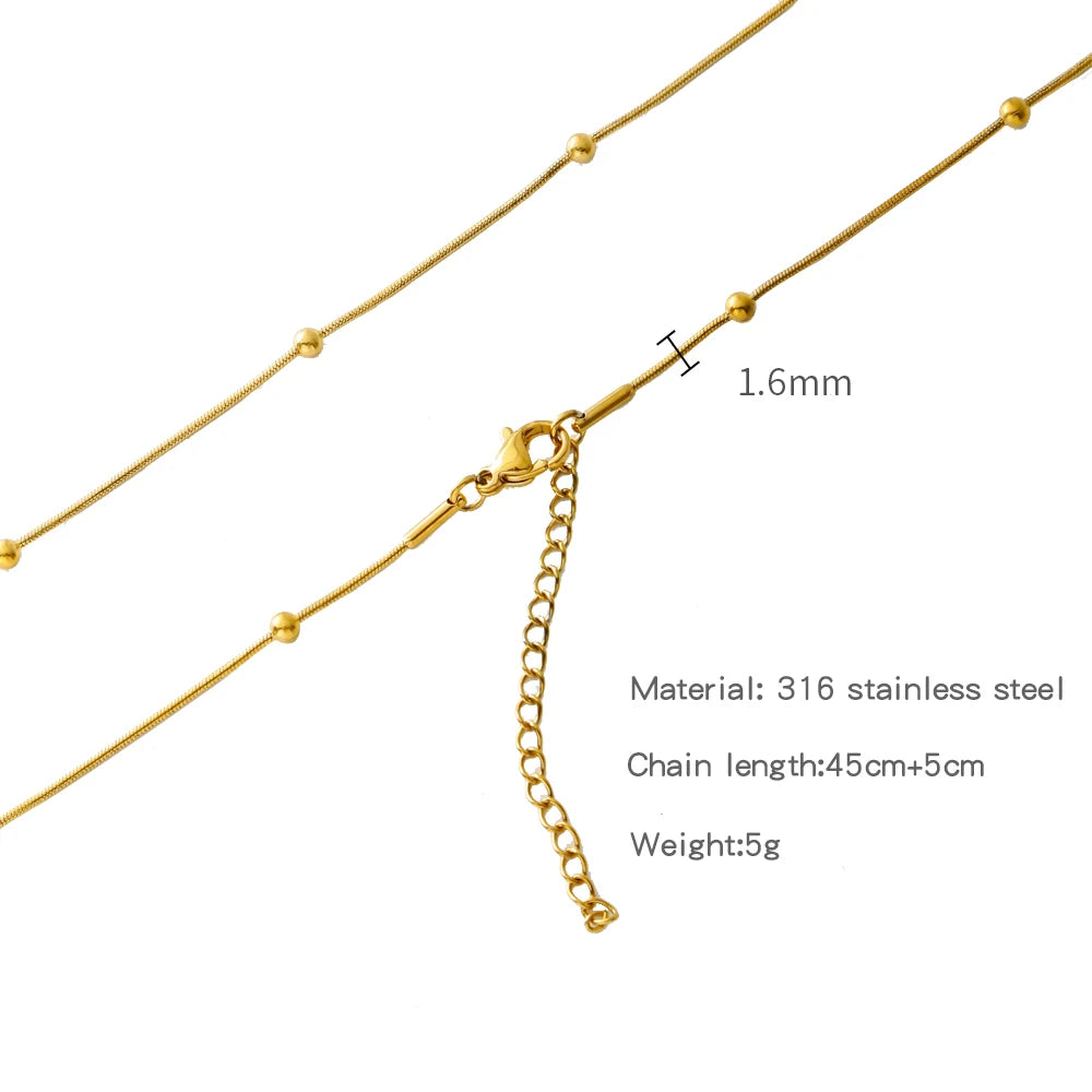 HIYEE-collar de cadena de eslabones de cuerda con cuentas en forma de O para mujer, bola de serpiente de acero inoxidable, regalo de joyería, accesorios Diy de Color dorado