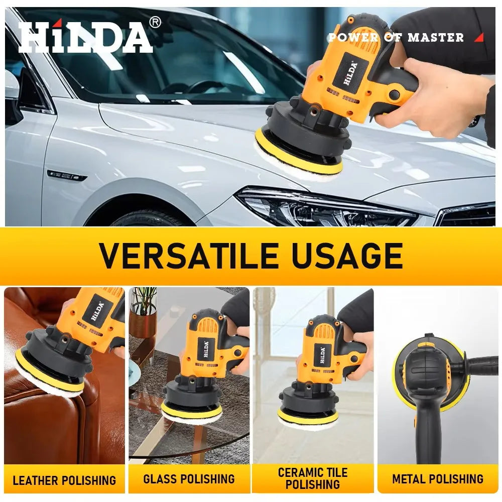 HILDA-pulidor eléctrico para coche, máquina de encerado de belleza para coche, herramientas de lijado de velocidad ajustable, pulido automotriz, reparación de arañazos