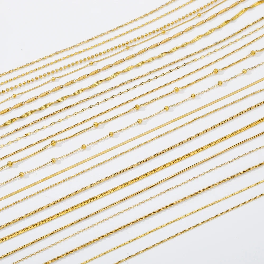 HIYEE-collar de cadena de eslabones de cuerda con cuentas en forma de O para mujer, bola de serpiente de acero inoxidable, regalo de joyería, accesorios Diy de Color dorado