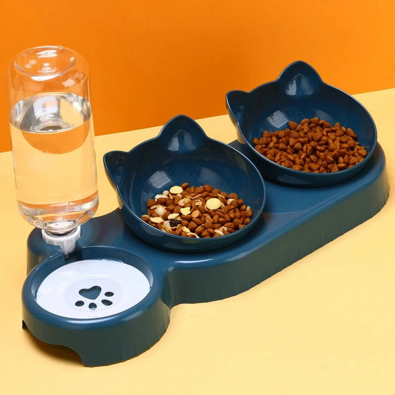 Comedero para gatos 3 en 1, dispensador automático de agua, doble cuenco, cuenco para mascotas para perros pequeños, gatos, contenedor de comida para mascotas, accesorios para gatos