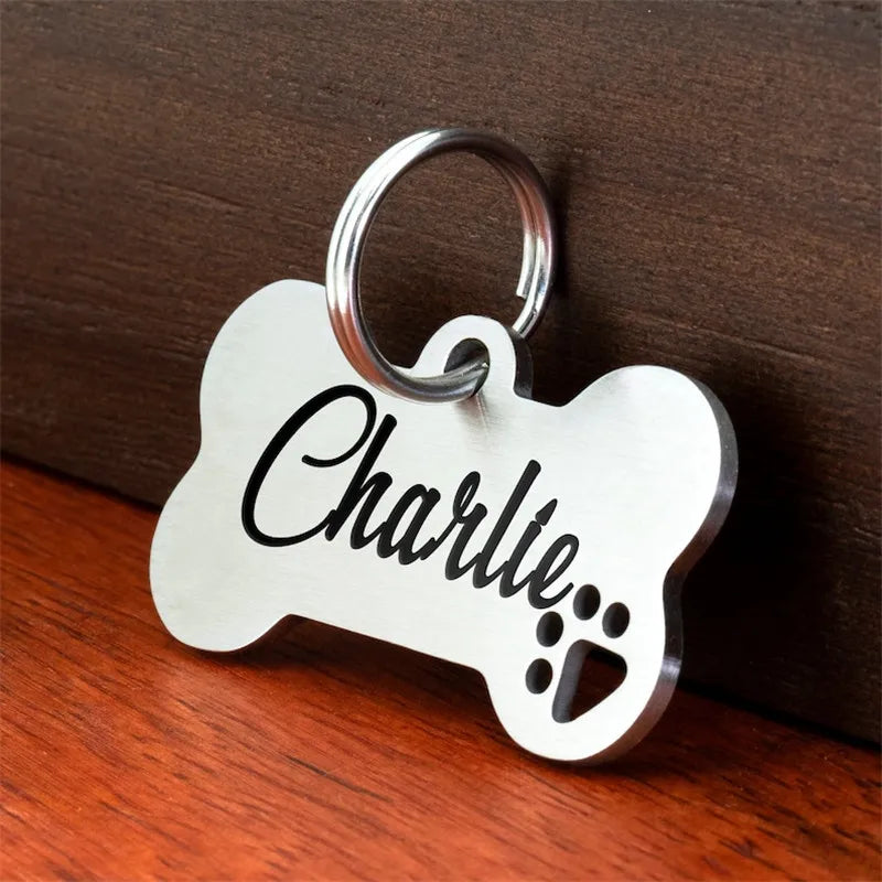 Etiqueta de identificación de perro antipérdida con grabado personalizado de acero inoxidable, Collar personalizado con nombre para mascota, etiquetas de hueso para perro y gato, suministros para mascotas