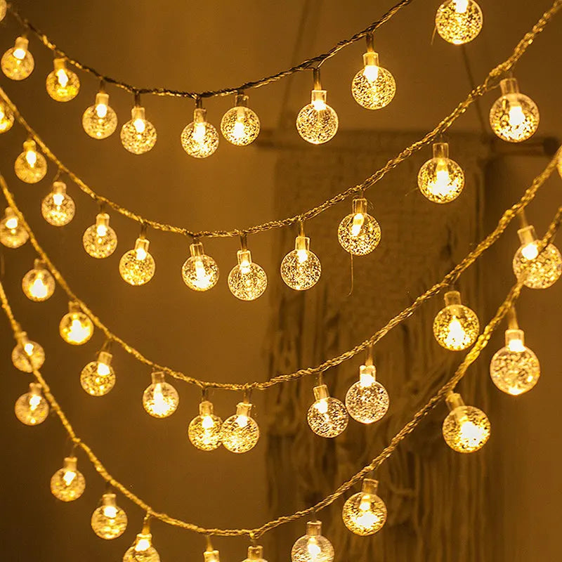 Luces navideñas de 1,5/3M, guirnalda de luces con forma de copo de nieve, luces de hadas, bola de estrella impermeable, lámpara LED para decoración del jardín del árbol de Navidad del hogar