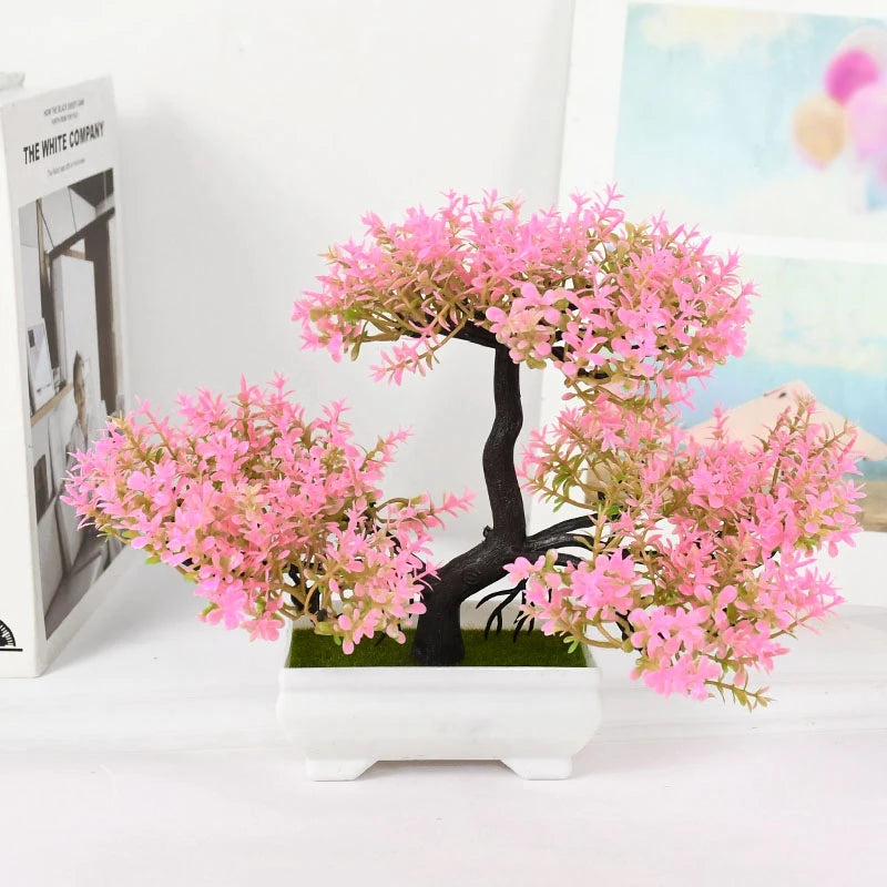 Bonsái de plantas artificiales, árbol pequeño, maceta, plantas falsas, flores, adornos en maceta para decoración de mesa de habitación del hogar, decoración de jardín de Hotel