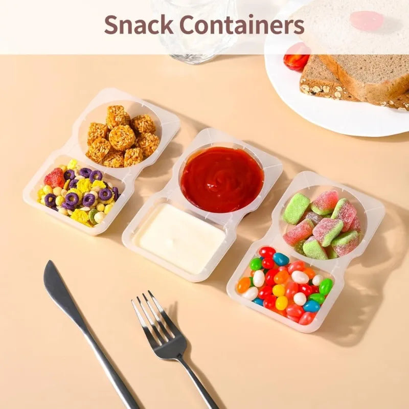 Contenedor de condimentos de doble compartimento con tapa, contenedor de aperitivos con compartimento portátil para pícnic diario al aire libre, 5/10/20/40 Uds.