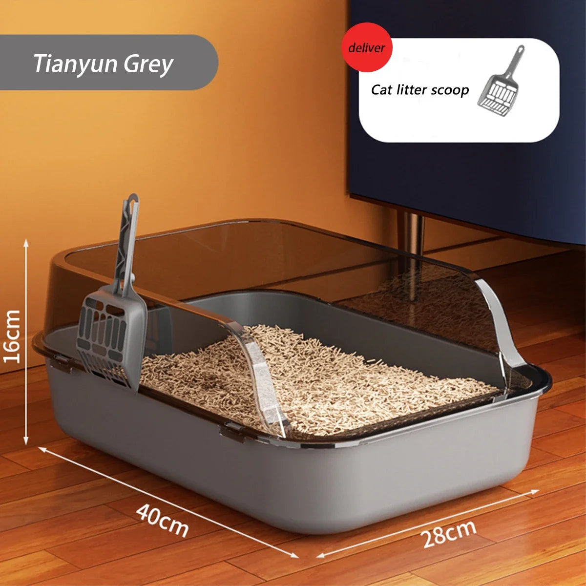Caja de arena para gatos, caja de arena gruesa para gatitos, semicerrada, de lado alto, a prueba de salpicaduras, con cuchara para arena, suministros de limpieza para gatos