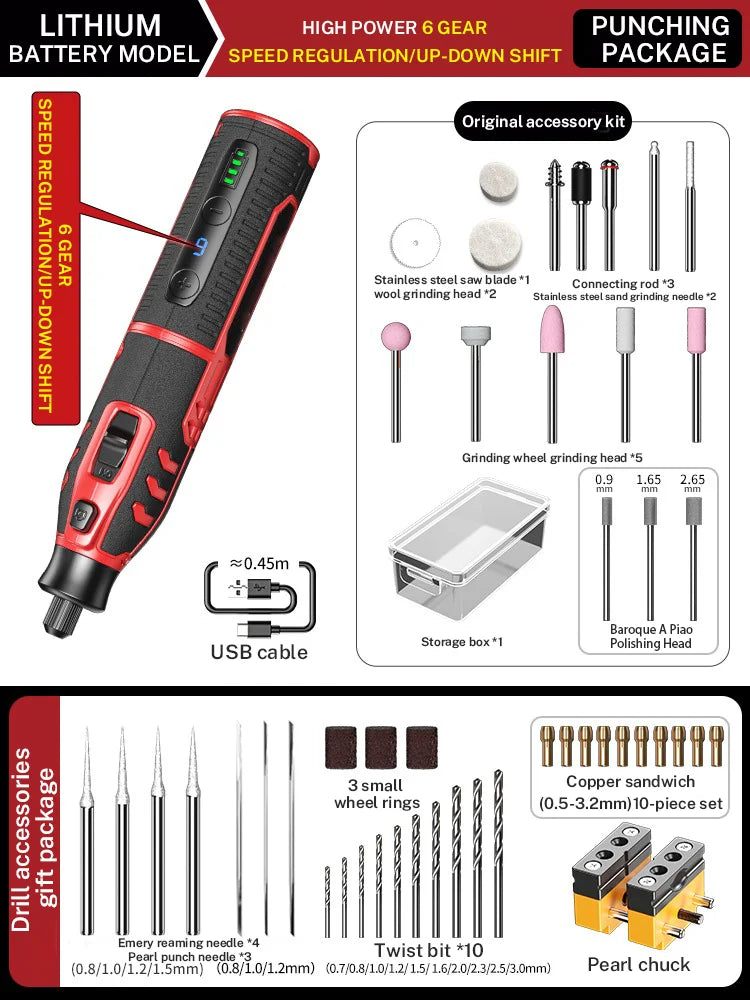 Herramienta de taladro de mano Zten, Mini taladro eléctrico inalámbrico, máquina pulidora recargable, herramienta de tallado de taladro de perforación de carpintería