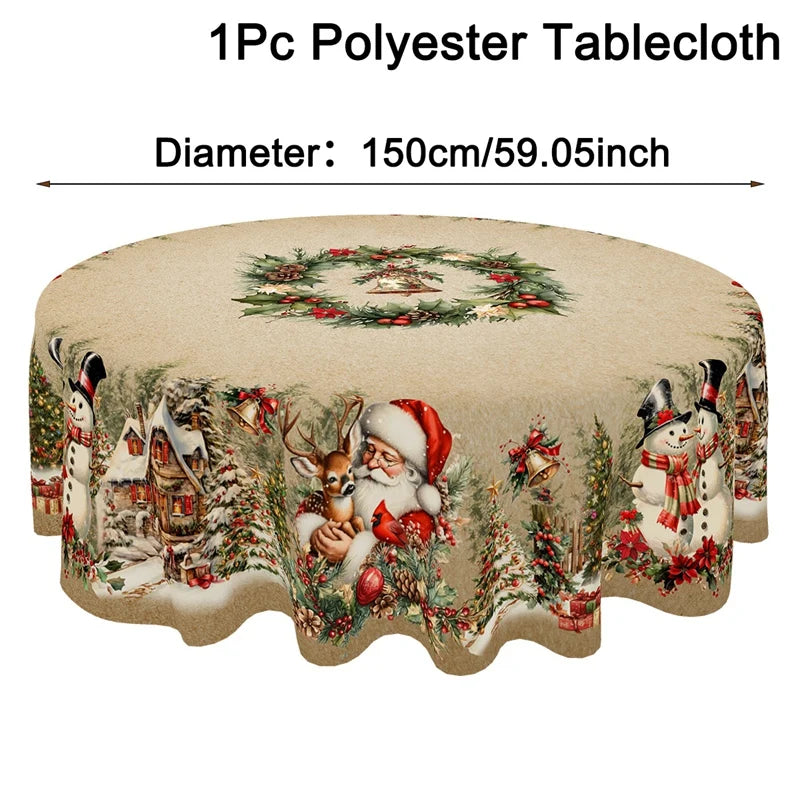 Mantel navideño vintage, cubierta de mesa de muñeco de nieve de Papá Noel, adornos navideños para el hogar, regalos de Navidad 2025, Navidad Noel, Año Nuevo 2026