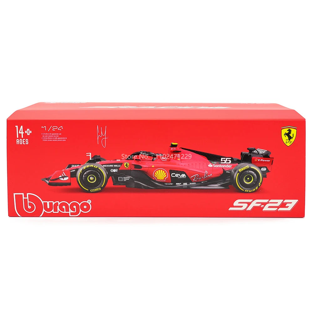 Bburago 1:24 # 16 Leclerc 2023 F1 Scuderia Ferrari sf23 # 55 Sainz Modelo de coche de aleación Modelo de fundición a presión de Fórmula Uno