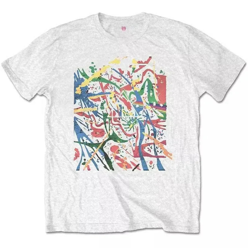 Camiseta holgada de Floyd Rock rosa para hombre, estilo americano Vintage, cuello redondo, manga corta, manga de pétalo de algodón, camiseta de banda decorada