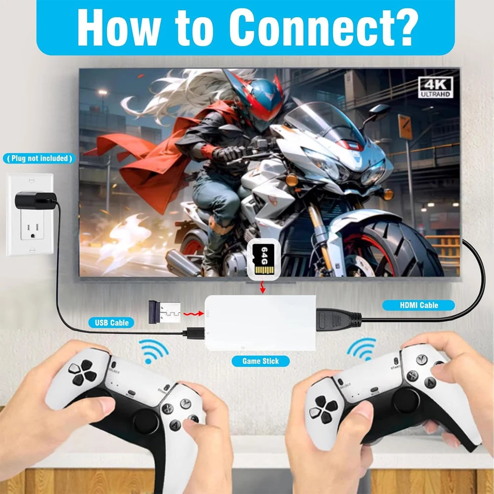 Consola de videojuegos M15, palo de juego de TV 4K, 64G, 20000 juegos integrados, reproductor de juegos portátil Retro con controlador de mando inalámbrico