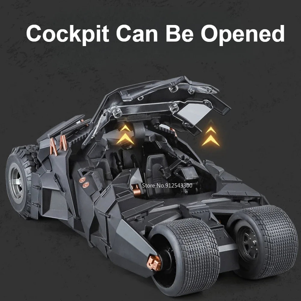 Modelo de coche de batmóvel a gran escala 1:18, juguete del Caballero Oscuro, trilogía, sonido, luz, aerosol deslizante, modelos de vehículos de aleación, adornos, regalos