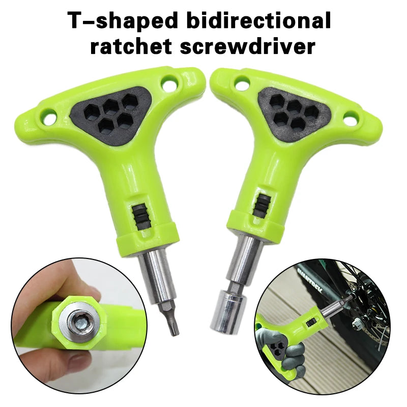 Destornillador de trinquete con mango en T para reparación del hogar, llave de doble uso con brocas de 6,35mm, herramientas reversibles para ahorrar trabajo