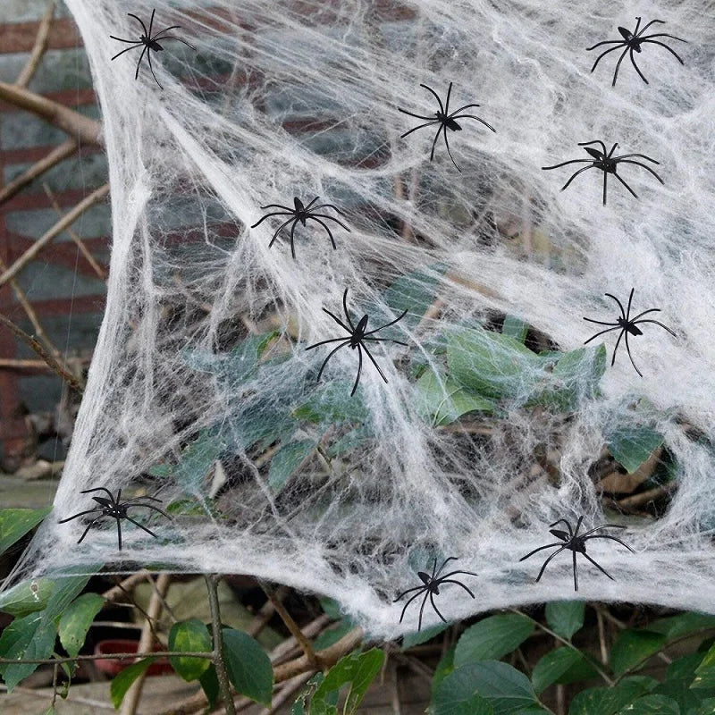 Decoración de Halloween, accesorios de fiesta, decoraciones para eventos, grito, fiesta, telaraña, accesorios negros para exteriores, araña de Casa Encantada