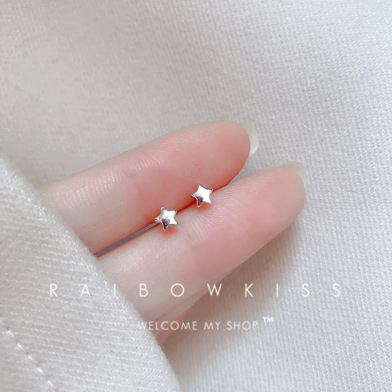 Pendientes de tuerca con forma de mariposa y corazón para mujer, Mini estrella, Color plateado, con agujas de plata 925, hipoalergénico, uso diario, regalo Pierc para niñas