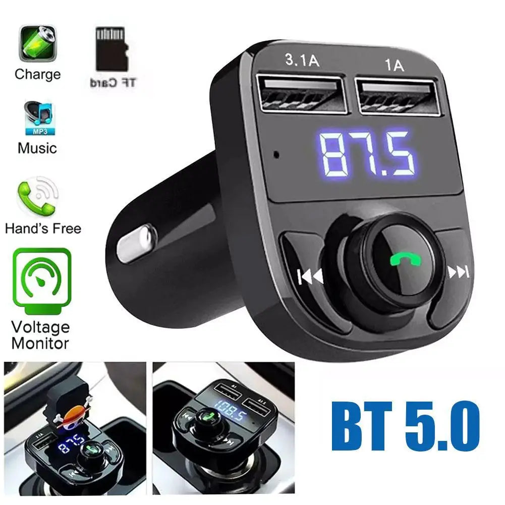 Transmisor FM inalámbrico con Bluetooth y reproductor de MP3, receptor de Radio con llamadas manos libres, Cargador USB Dual y adaptador estéreo de música