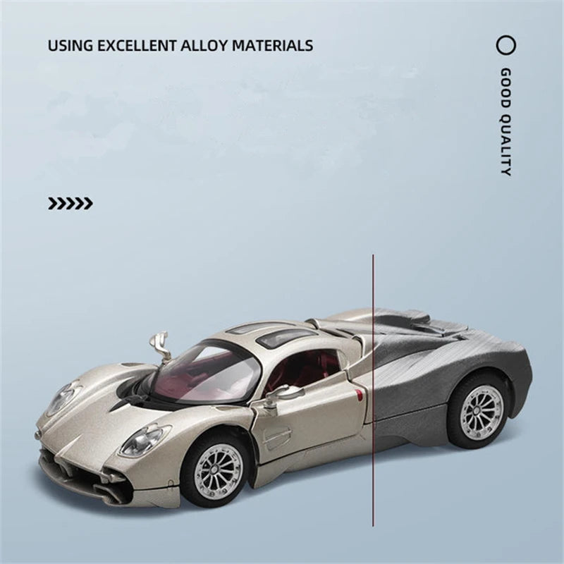 Coche deportivo de aleación Pagani Utopia 1:32, modelo de vehículos de carreras de Metal fundido a presión, modelo de simulación de sonido y luz, juguete para regalo para niños