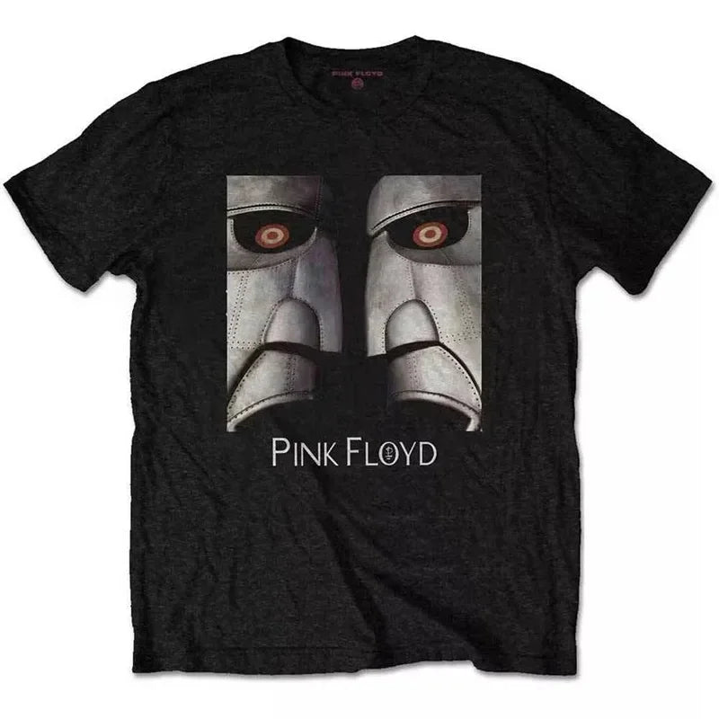 Camiseta holgada de Floyd Rock rosa para hombre, estilo americano Vintage, cuello redondo, manga corta, manga de pétalo de algodón, camiseta de banda decorada