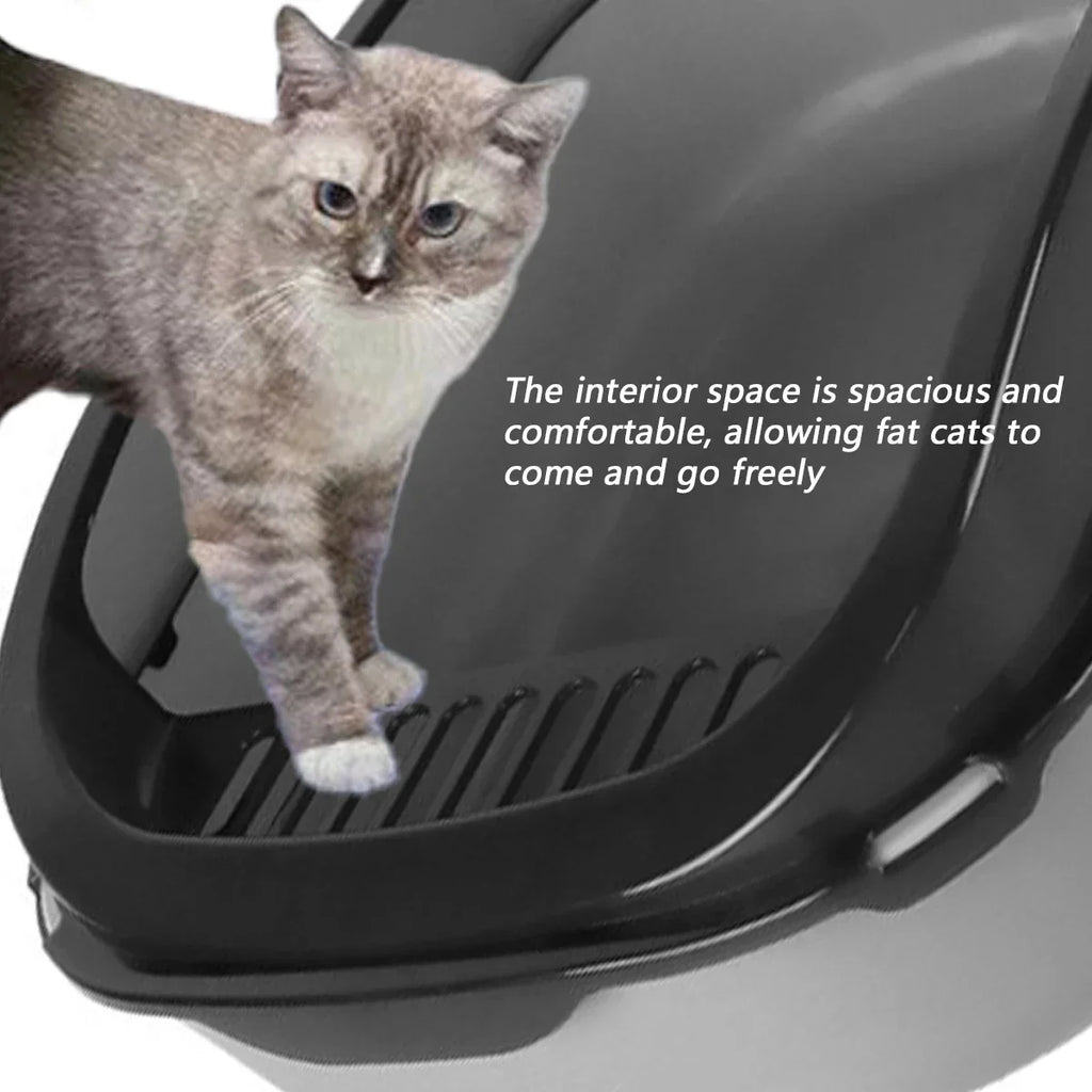 Caja de arena para gatos, caja de arena gruesa para gatitos, semicerrada, de lado alto, a prueba de salpicaduras, con cuchara para arena, suministros de limpieza para gatos