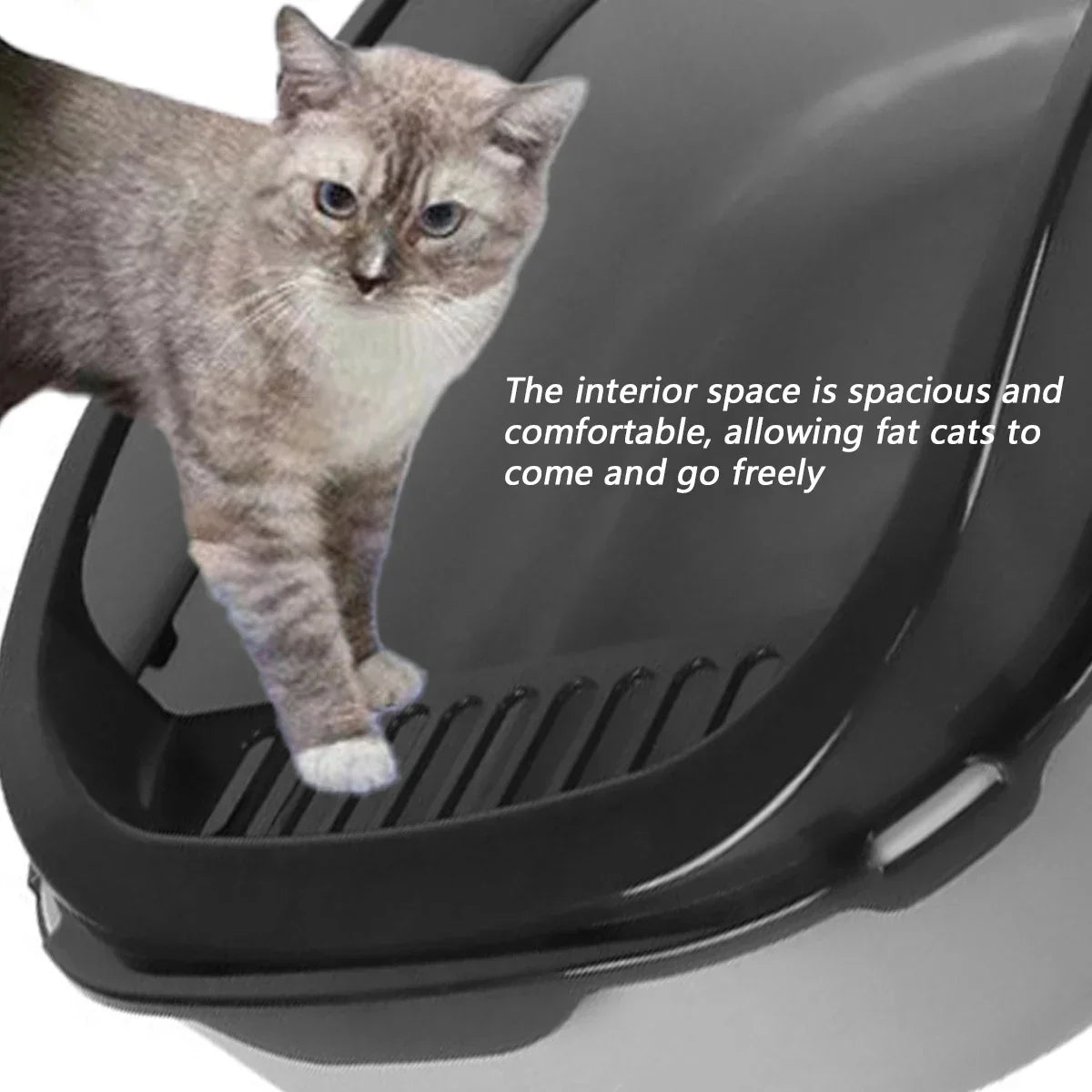Caja de arena para gatos, caja de arena gruesa para gatitos, semicerrada, de lado alto, a prueba de salpicaduras, con cuchara para arena, suministros de limpieza para gatos