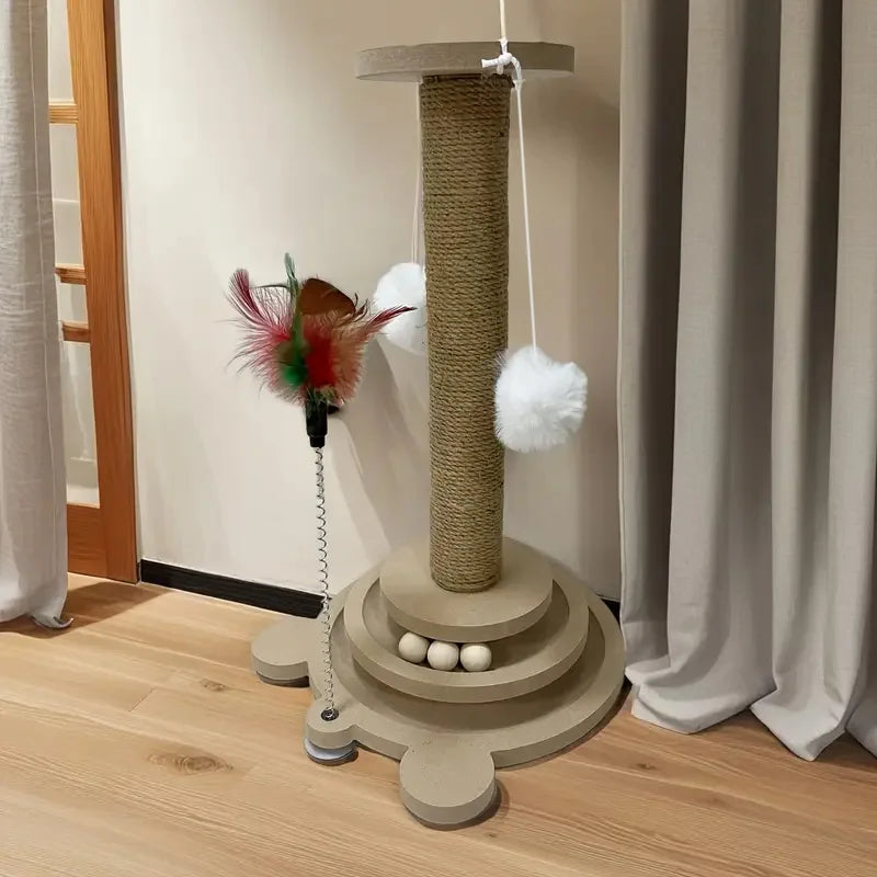 Juguete para Gato, plato giratorio de madera maciza para gato, palos divertidos para gato, tablero rascador de Sisal duradero, suministros para gatos, columna de agarre para gato